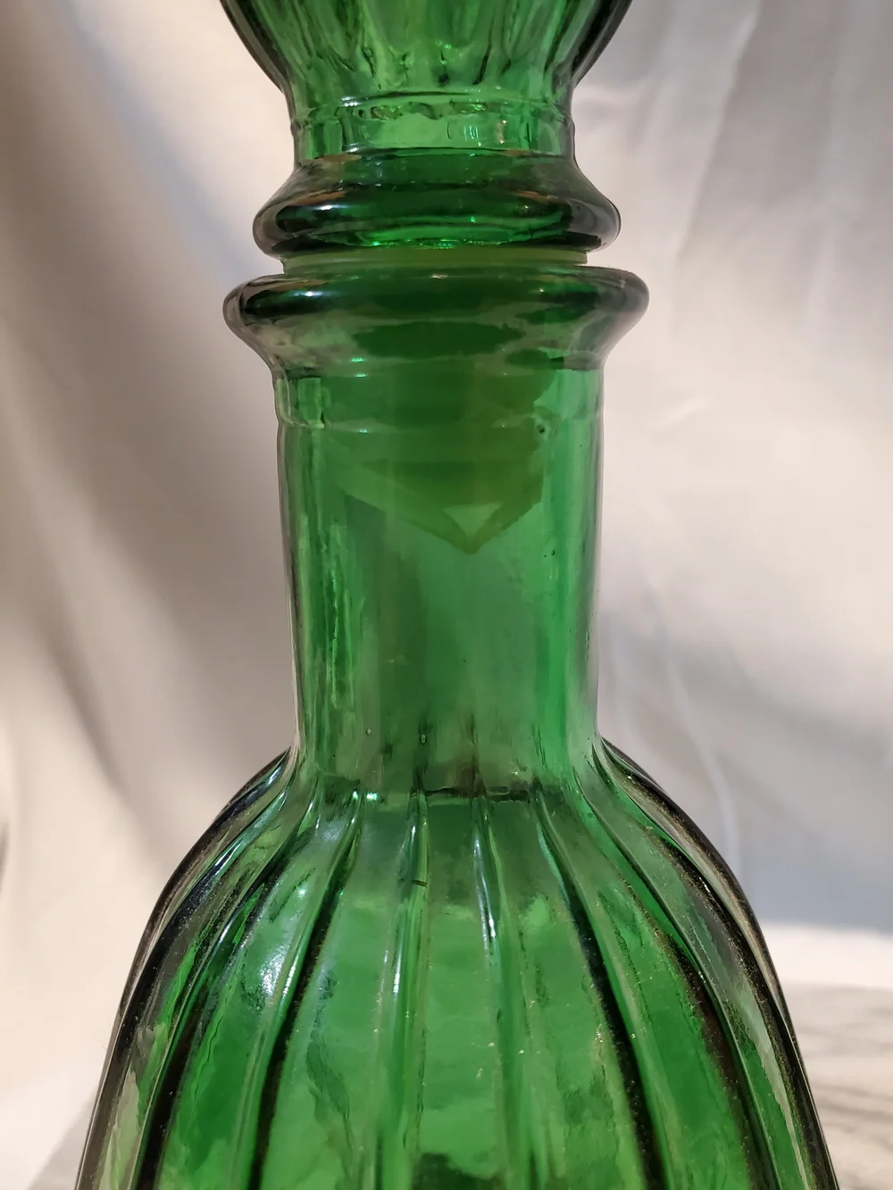 Vintage MCM Empoli Green Glass Genie Bottles Pair - 1960s Italian Art Glass...